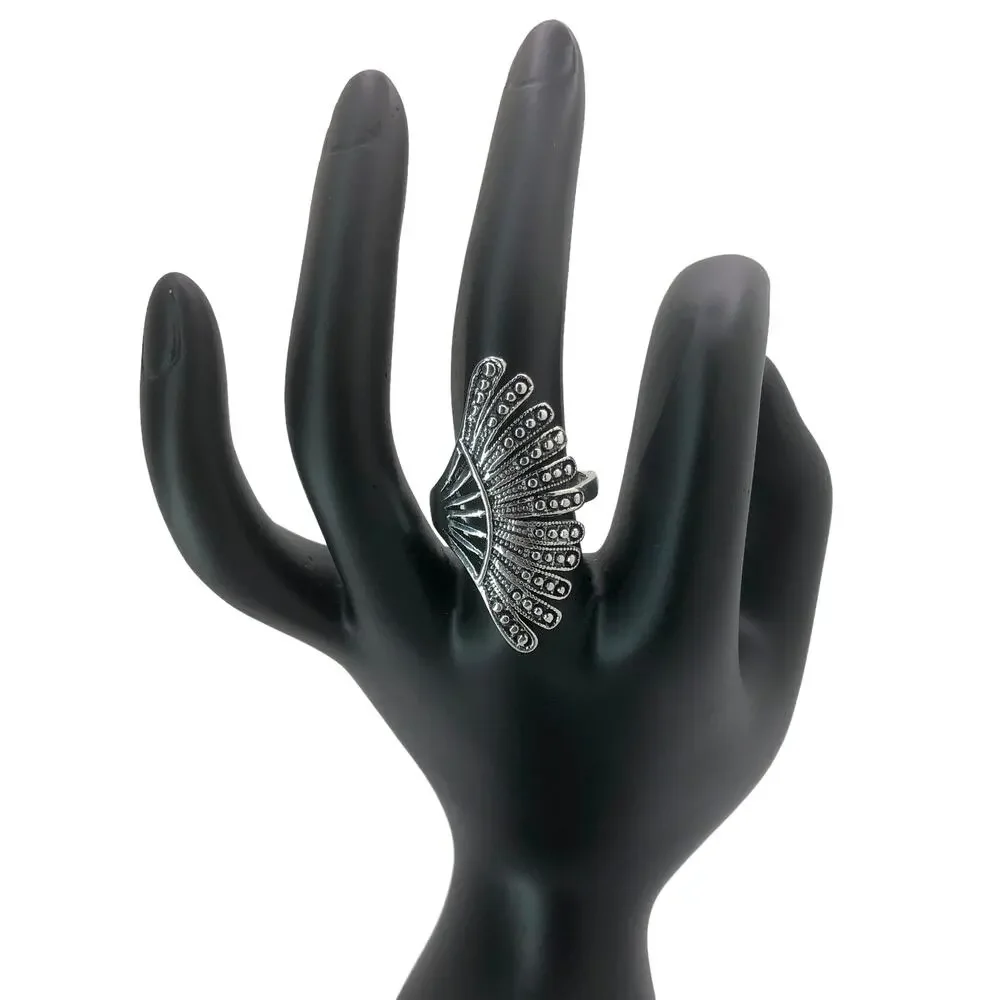 Silver Side Fan Ring - Size 8